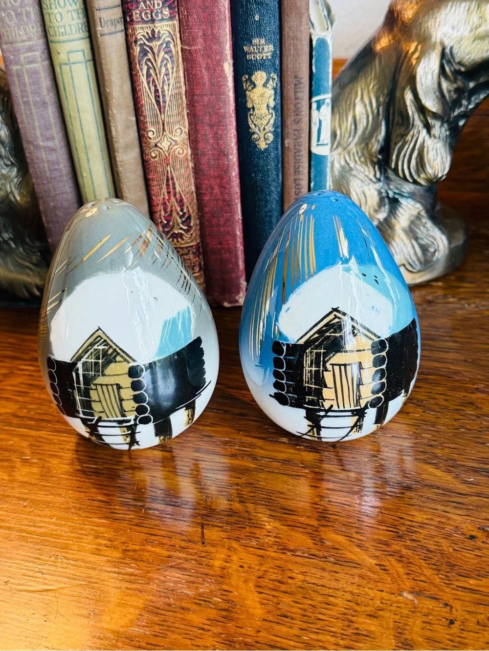 MCM Mathew Adams Hand‑Painted Alaskan Cabin Salt & Pepper Shakers